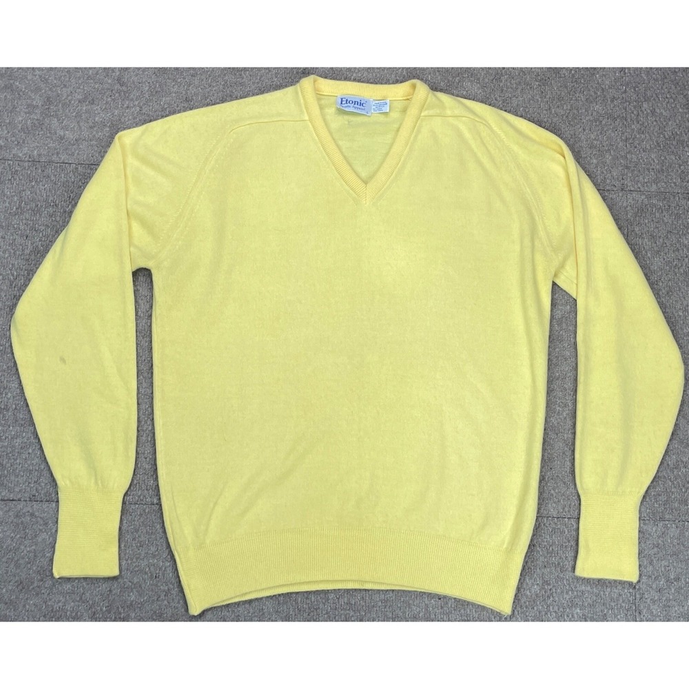 Etonic Sports Apparel Men's V-Neck‎ Yellow Vintage Sweater Size Large
